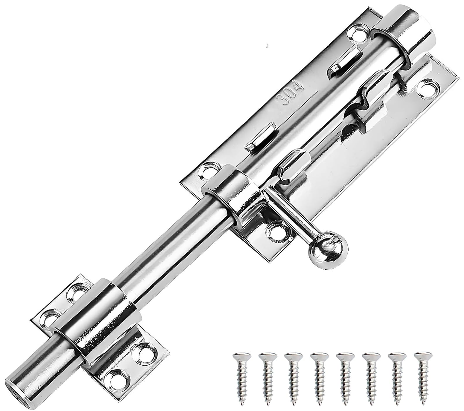304 Stainless Steel Gate Latch Bolt Door Lock with Padlock Hole 12mm Dia.