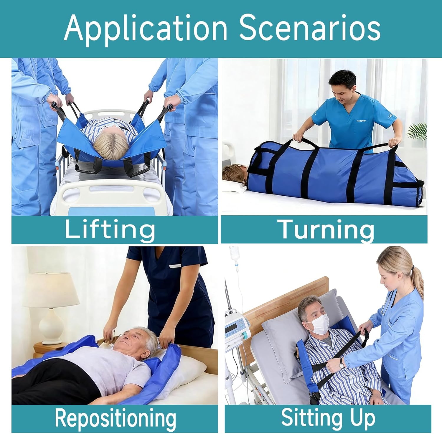 Positioning Bed Pad with Handles 78" x 27" Reusable & Washable Transfer Sheet for Lifting Turning & Repositioning Double-Sided Nylon Fabric for Elderly Incontinence Caregiver Dark Blue