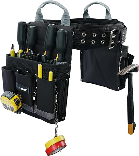 MELOTOUGH Juego de cinturón de herramientas para electricista, plataforma de trabajo acolchada con bolsas de herramientas desmontables y delantal,