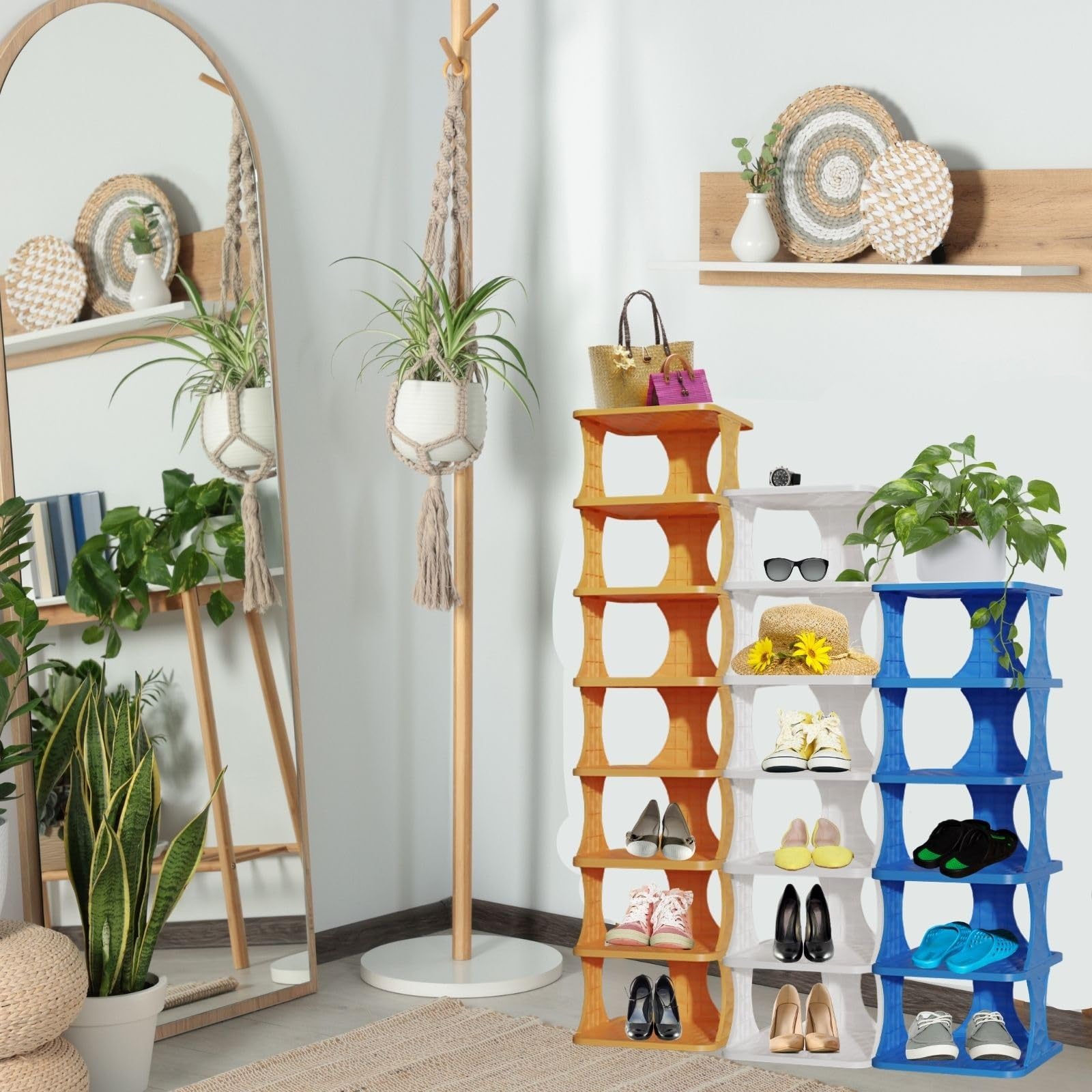 Scarpiera verticale stretta a 5 strati, impilabile, in plastica, per armadio, salvaspazio, per ingresso Zapatera, arancione, 2-9 livelli