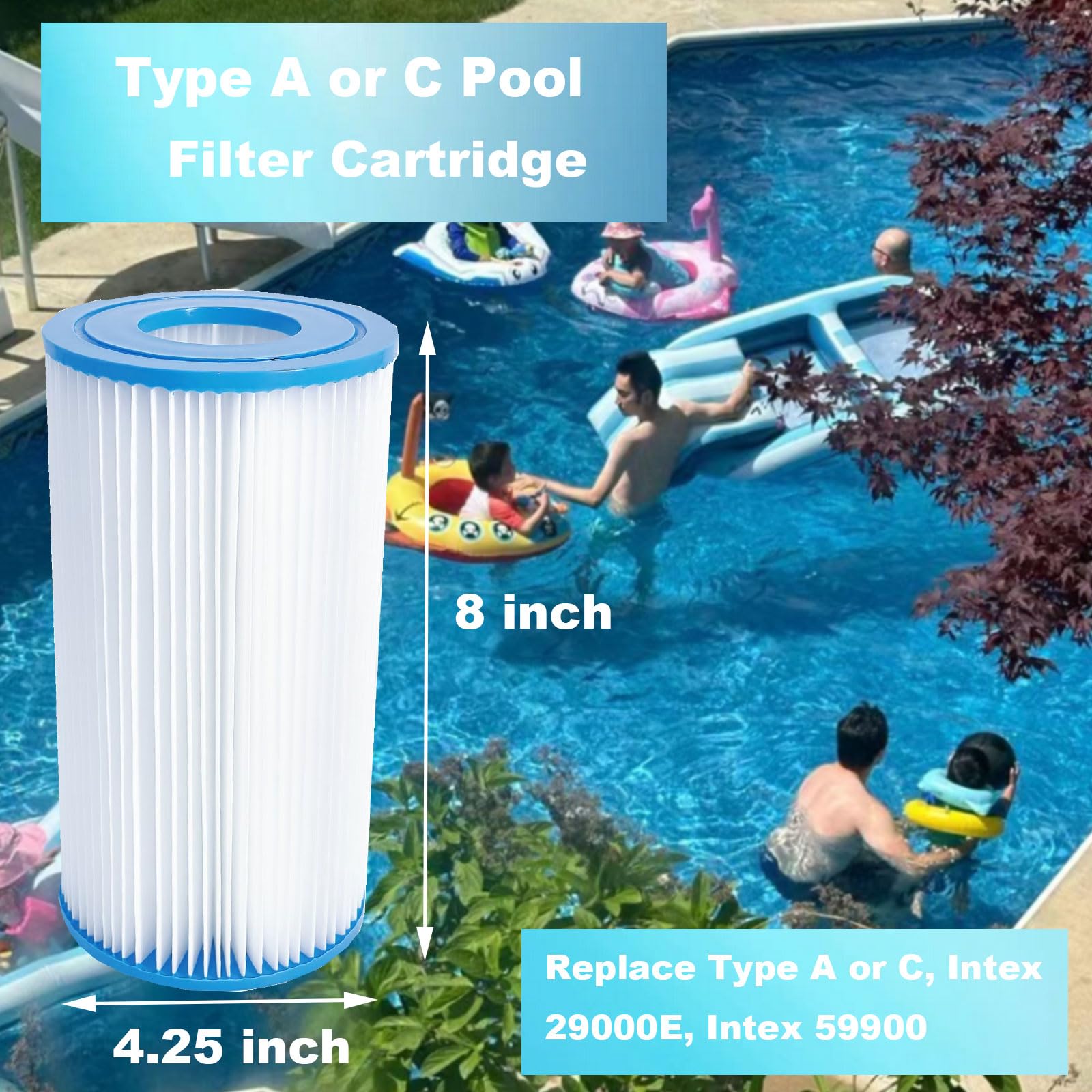 59900E / 29000E - Cartuchos de filtro de piscina para bombas de filtro de piscina in-tex tipo A o tipo C Bestway tipo 3 (tipo III) (paquete de 8)