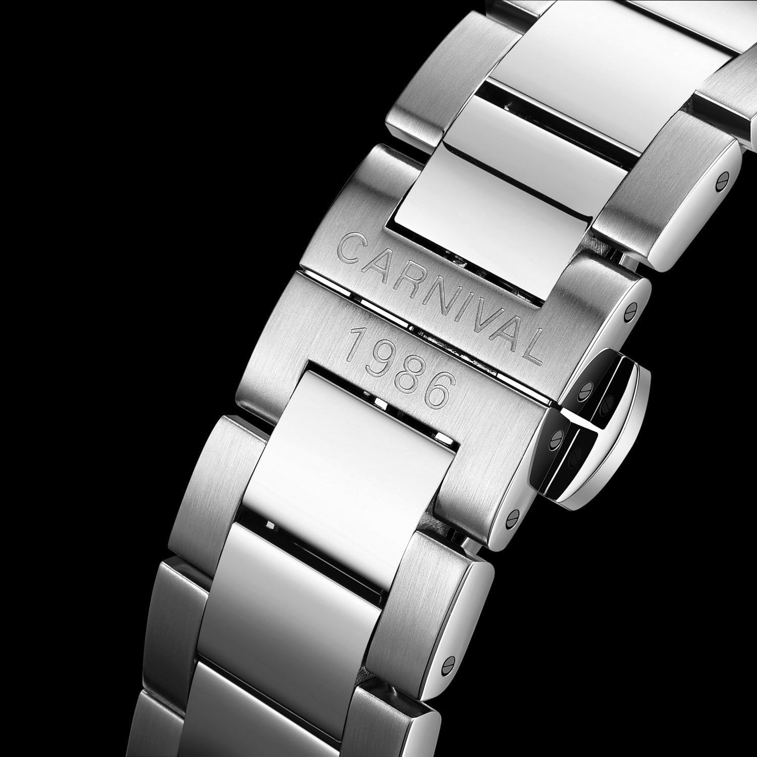 TEINTOP Carnival Men's Wrist Watch Automatic Complications Time Mechanical (Silver Black-Steel Band)