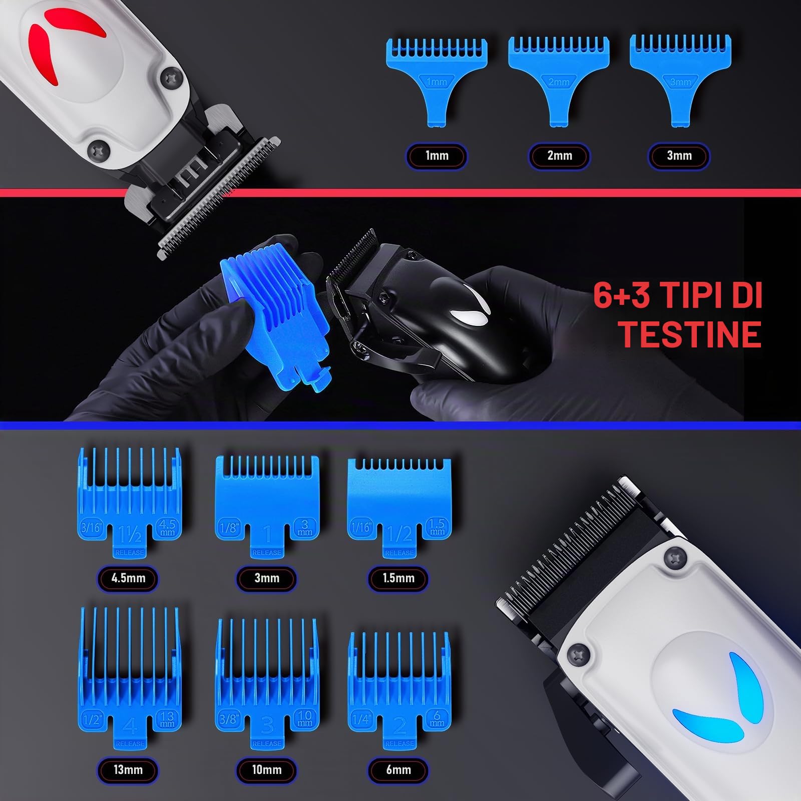 SUPRENT Kit forbici per capelli professionali da uomo, kit per la cura dei capelli regolabili, kit di forbici per capelli lunghi, regolabarba da uomo con 9 pettini guida kit forbici capelli per uomo
