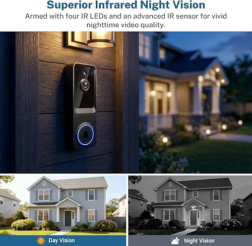 Miniatura 2 de Timbre de video inalámbrico de 1080p para seguridad del hogar, con almacenamiento en la nube, alertas en tiempo real, visión nocturna, monitoreo