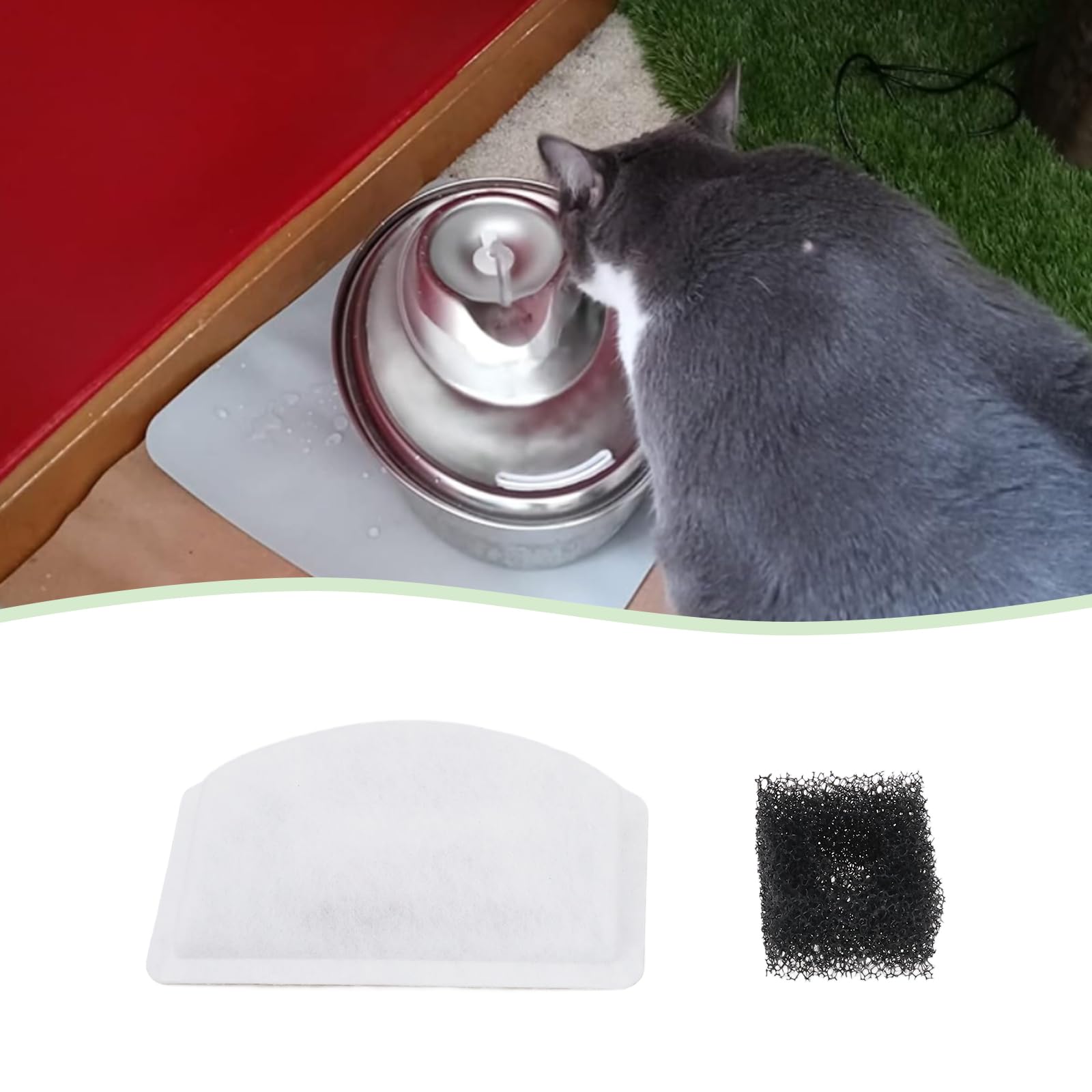 VGOL 8PCS Pet Water Fountain Filters with 4PCS Black Sponge Compatible with ZeePet 100oz/3L Stainless Steel D60/3L Fountain 3.56x2.38x0.47inch - Image 2