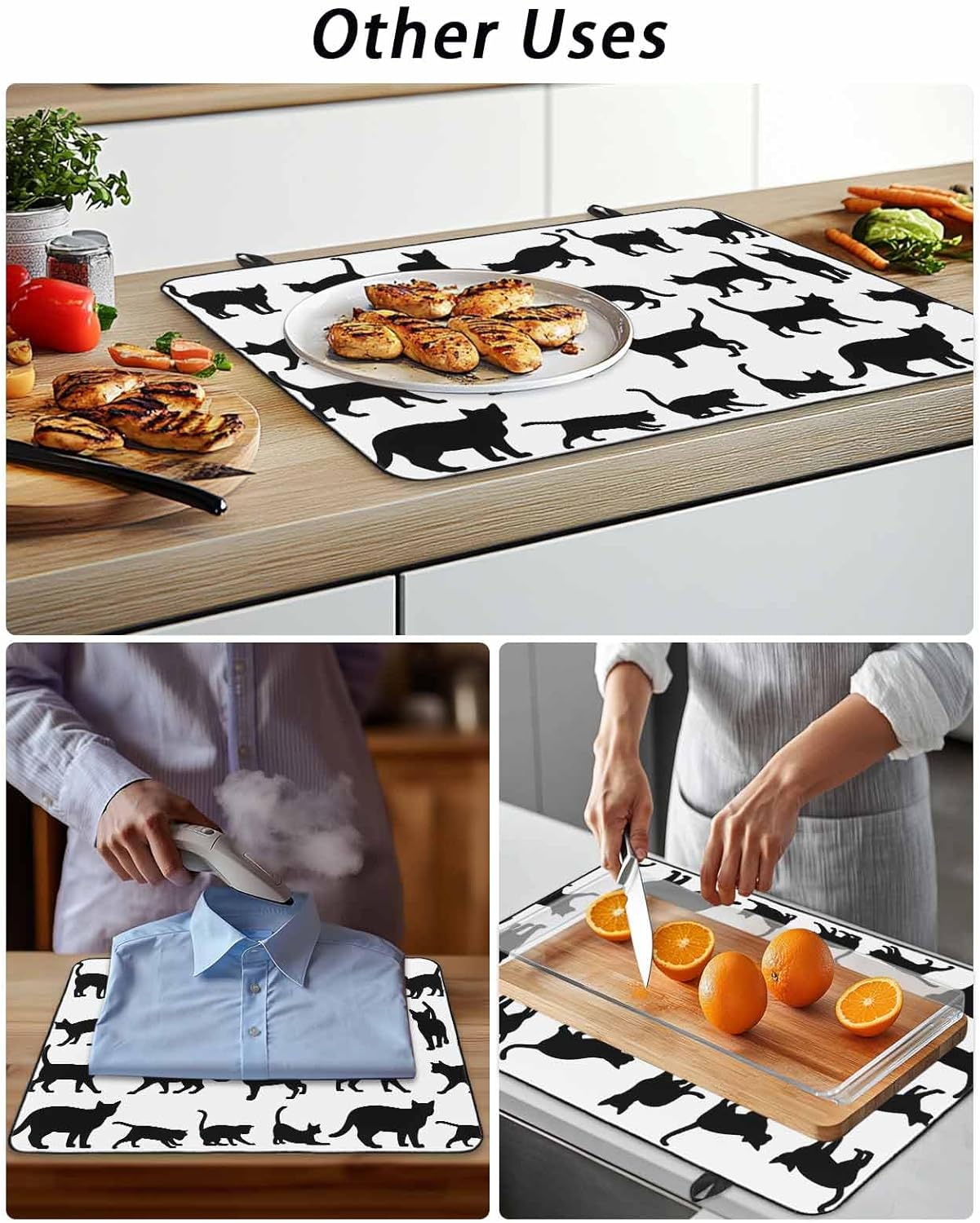 Cute Cat Stove Top Covers for Electric Stove, Black Cat Cartoon Animal White Background Glass Ceramic Stove Cover Foldable Rubber Mat Heat Resistant Cooktop Protector for Kitchen 36''x21''