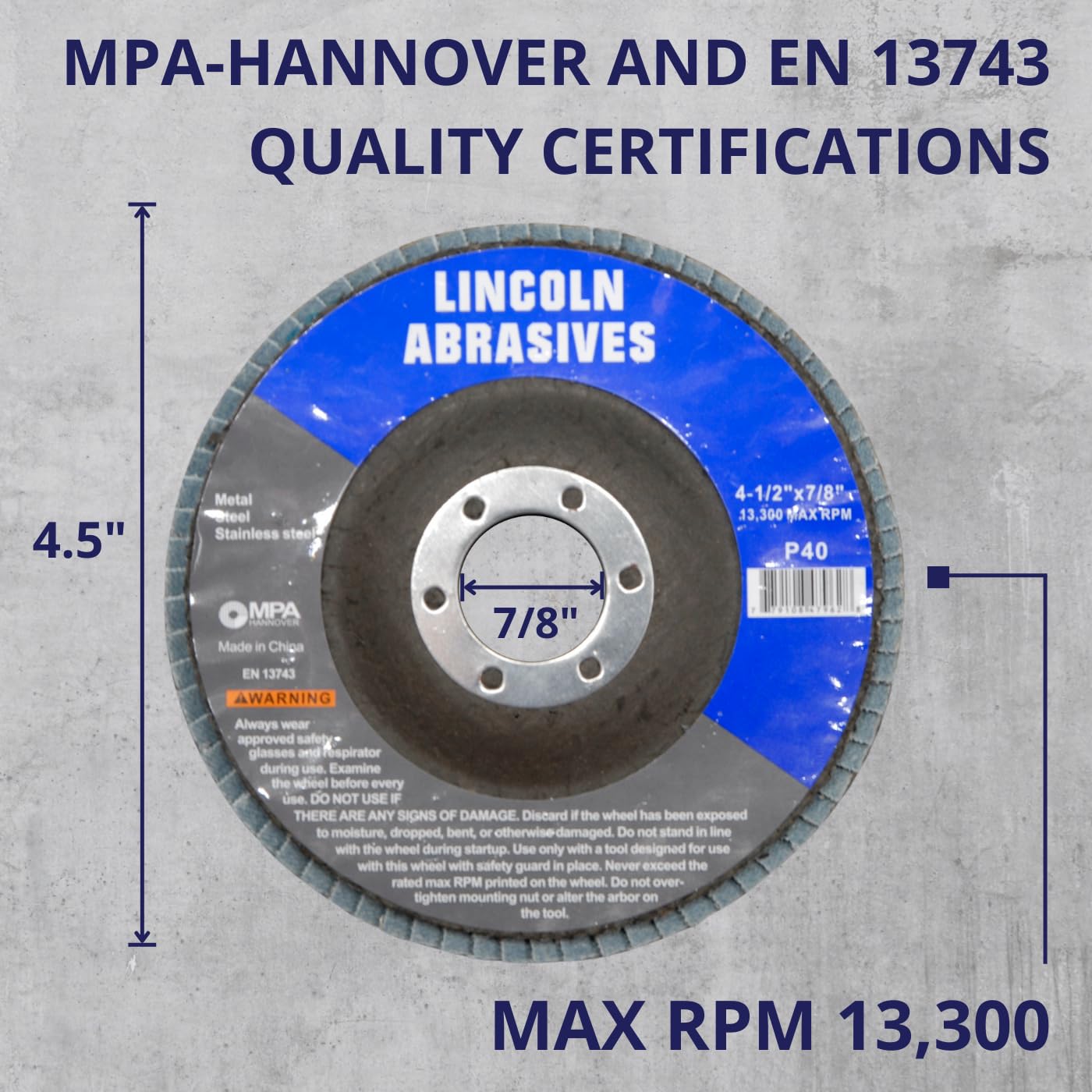 50 Pack Flap Discs 40 Grit 4.5" x 7/8" Sanding Wheels