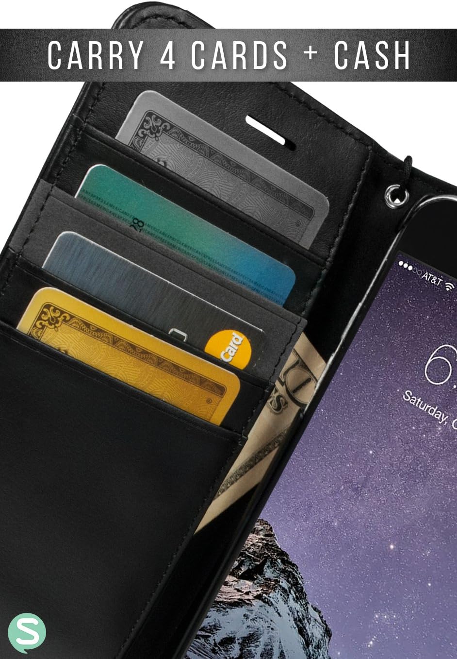 Smartish iPhone 6/6s Plus Wallet Case - Folio Wallet Case for iPhone 6/6s Plus by Silk - Protective Portfolio Cover with Foldable Kickstand (Slate Black)