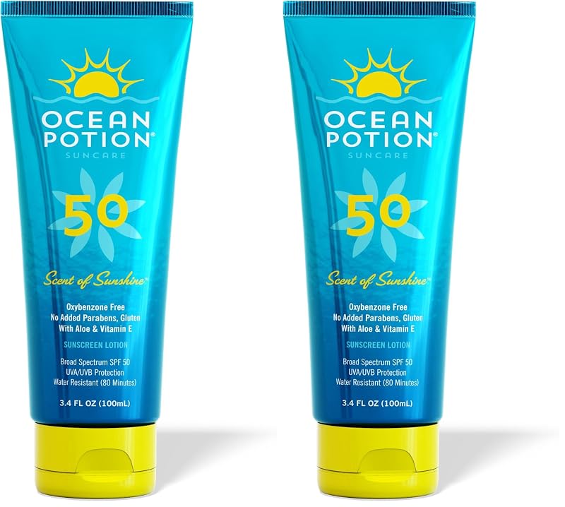 Loção corporal Ocean Potion FPS 50 com aloe vera e vitamina E, 3,4 oz, Pacote com 2