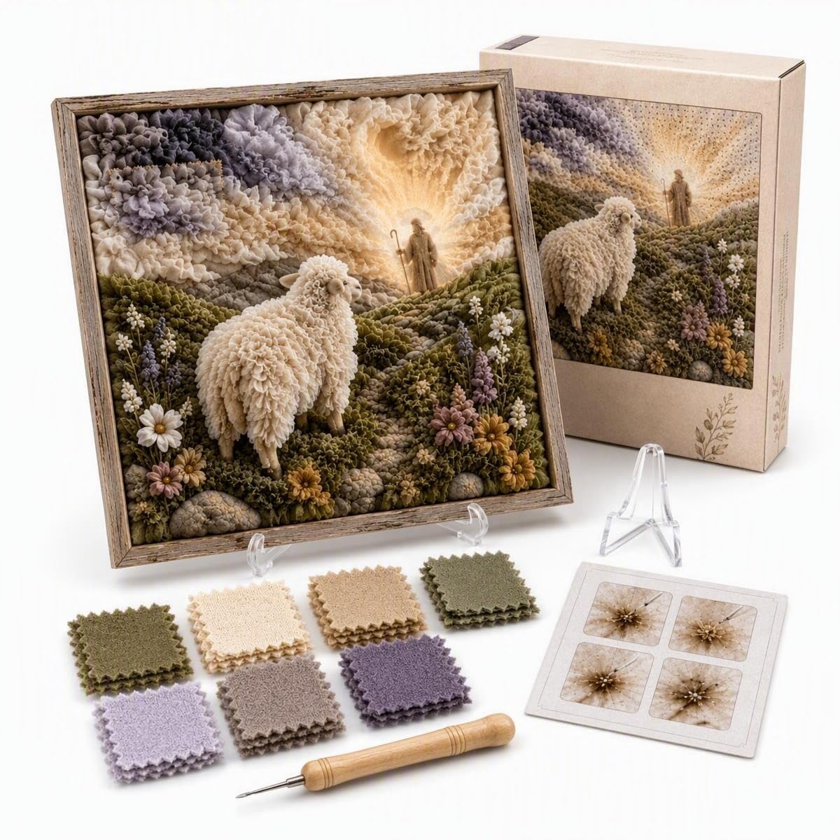 DBSVLEUYR 3D Christian Fabric Poke Art Kit, No-Sew DIY Christian Fabric Poke Art with Pre-Cut Squares, Religious DIY Craft Kit for Adult Beginner Handmade Faith Gifts