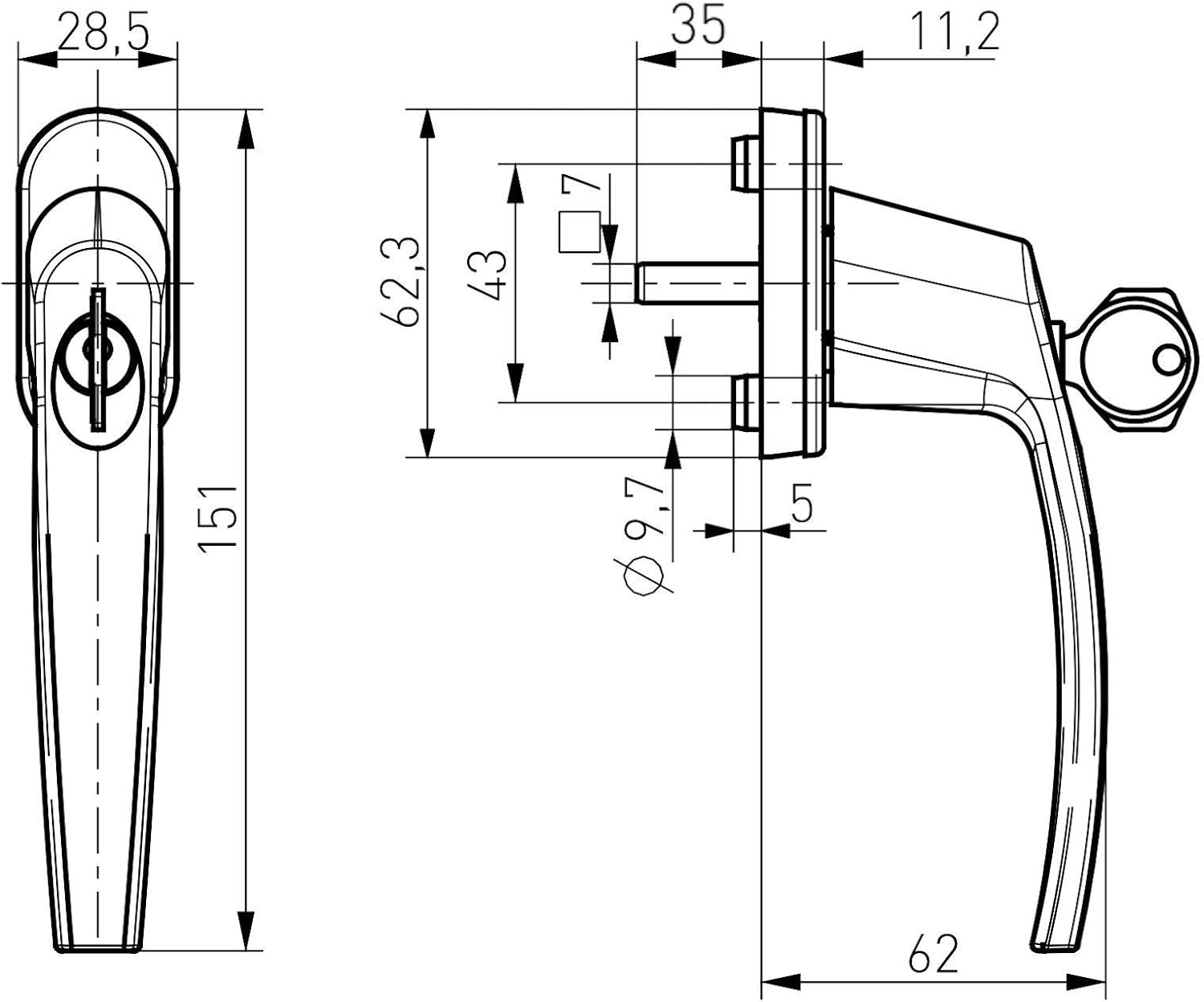 Window Handle Lockable (Keyed Alike) and 45° Lock-in Position 28 x 151 x 62 mm White Aluminium incl. 2 Keys Child-Proof - Image 3