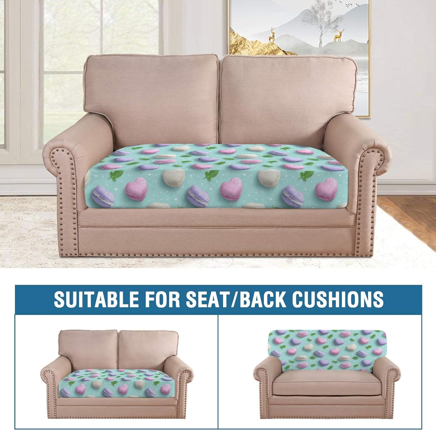 Sweet Mint Bloom Green Loveseat Covers Couch Covers for 2 Cushion Couch, 2-Piece Stretch Sofa Slipcovers Anti-Slip Washable Furniture Protectors for Dogs Pets