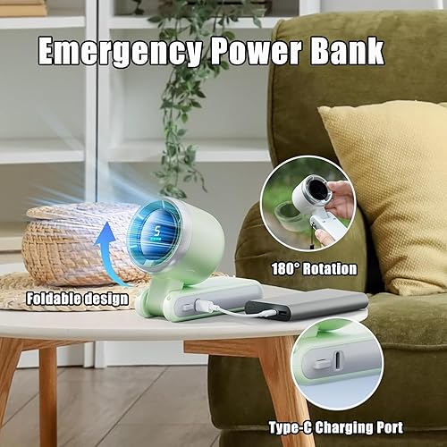 Miniatura 6 de Ventilador de mano plegable, ventilador personal de viento de 5 engranajes, mini ventiladores turbo a batería de 5000 mAh, ventilador personal