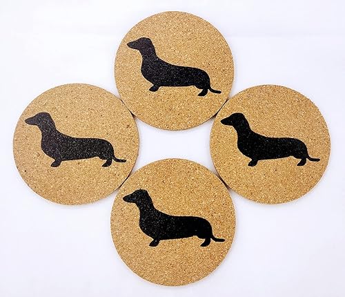 HengDu Posavasos de corcho, patrón de perro salchicha de 3.54 pulgadas, juego de 4
