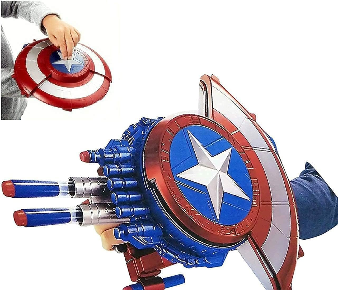 LIKE 2 STORE Captain America Toys for Civil War Reveal Shield Shooting Blaster Dart Gun with 10 Soft Foam Darts 2 in 1 Shield Bullet Blaster Avengers Action Figure Toys (Multi Color)