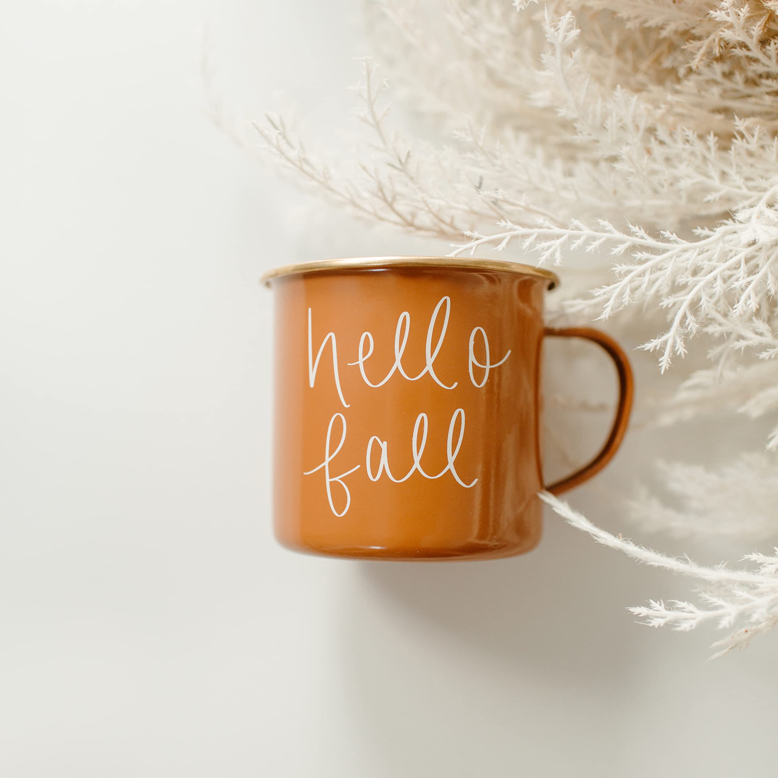 Sweet Water Decor Hello Fall Coffee Mugs | 18oz Galvanized Steel Campfire Style Coffee Cup | Burnt Orange (Hello Fall)