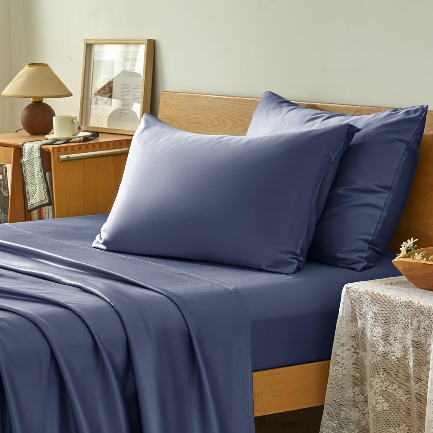 Homiest Cooling Pillow Cases Standard Size Set of 2, 100% Rayon Derived from Bamboo Pillowcase for Hot Sleepers, Breathable & Silky Soft Pillow Covers with Envelope Closure (Granite Blue, 20x26 Inch) - Image 2