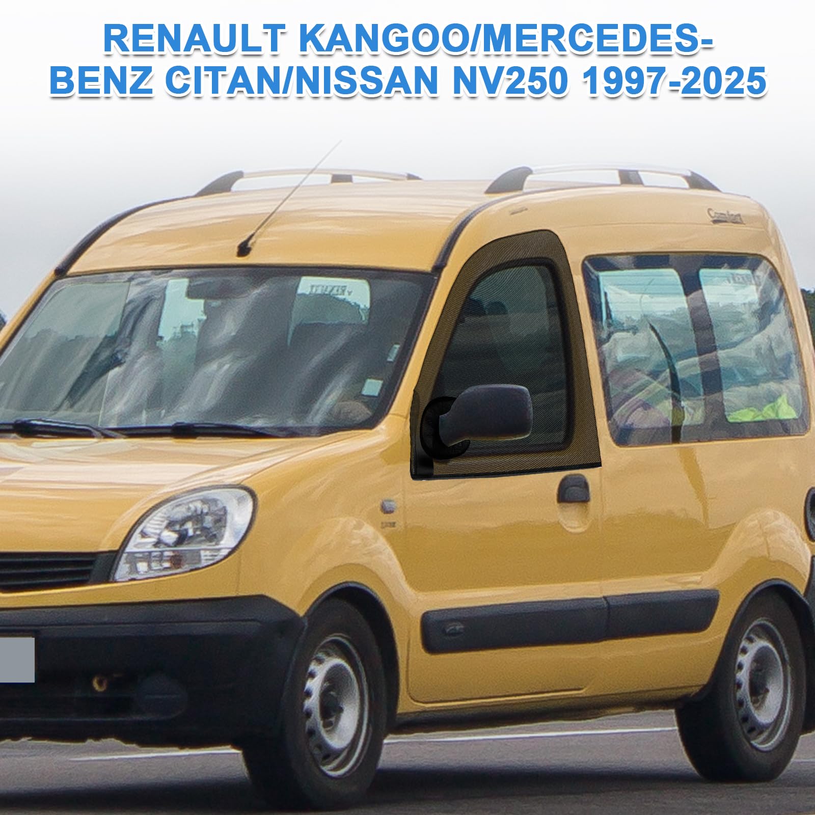 Moustiquaires de Porte Avant Compatibles avec Renault Kangoo 1997-2025, (Paire) 2 Pièces Pare-Soleil de Fenêtre de Voiture Compatibles avec Mercedes-Benz Citan 1997-2025 Maille Respirante pour Camping