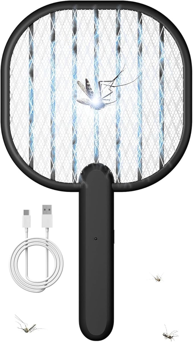 Electric Fly Swatter Bug Zapper Racket, 3500V Mosquito Killer with USB Rechargeable Flies Killer Pest Control Mosquito Zapper and Insect Catcher Racket for Indoor Home Backyard Patio Outdoor Camping
