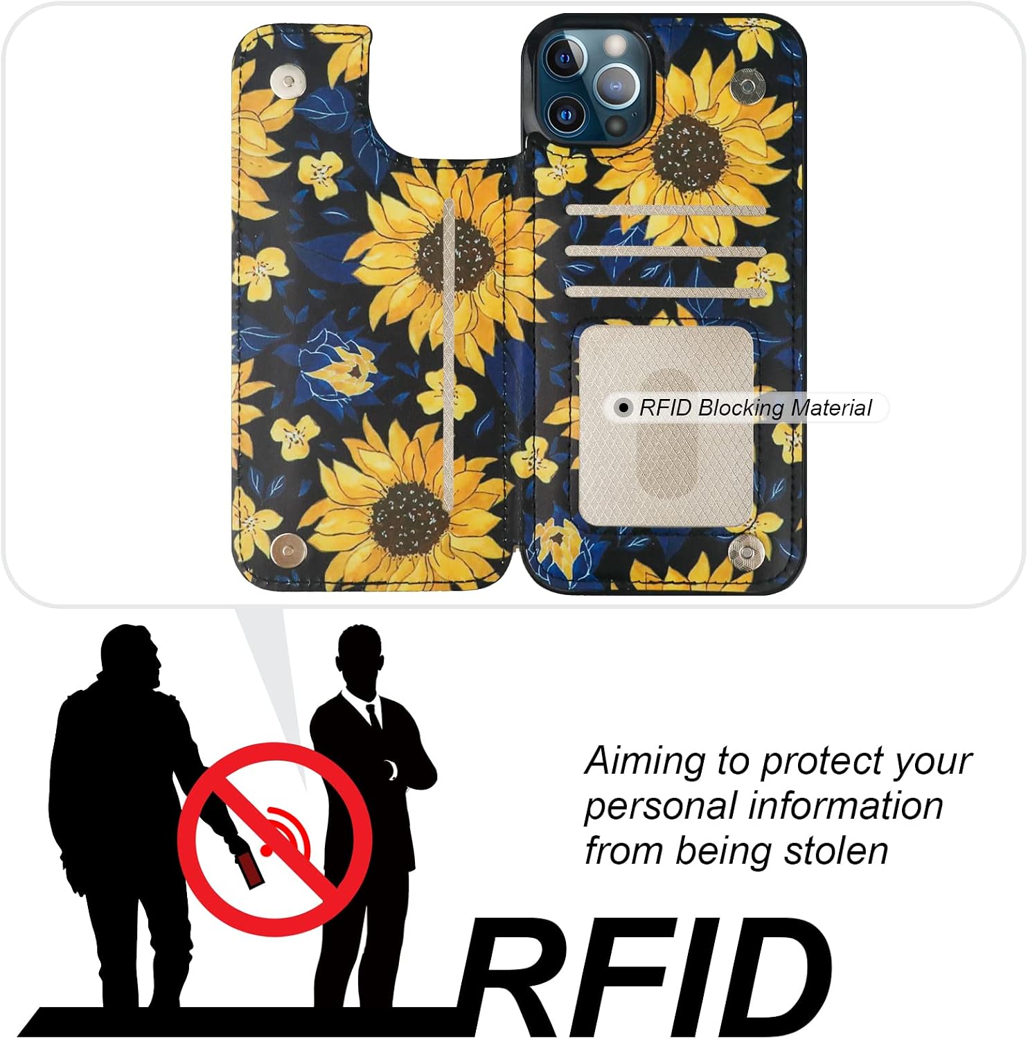 HAOPINSH Wallet Case Card Holder for iPhone 12 Pro Max, Blooming Sunflowers image 4