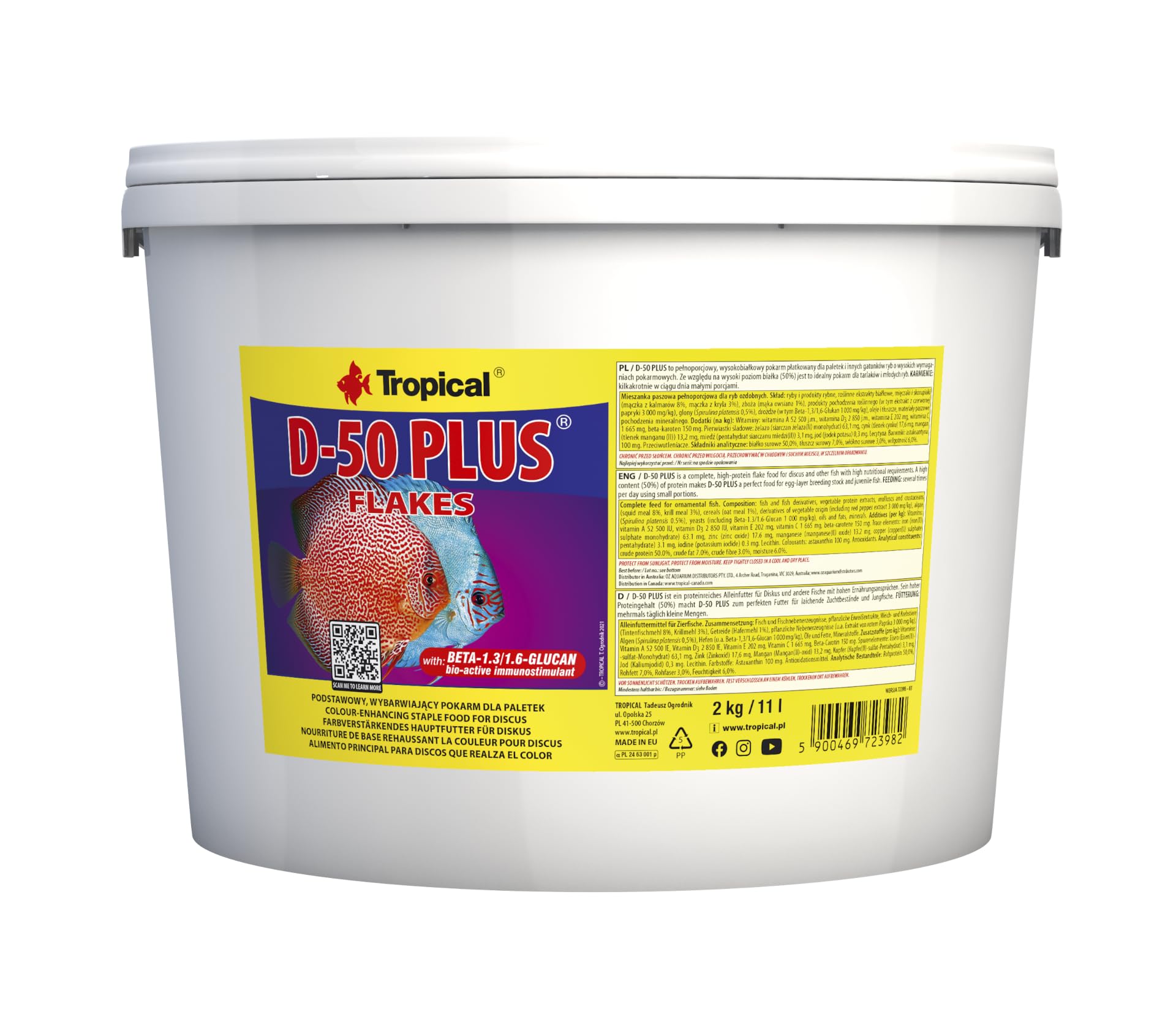 D-50 PLUS 11L / 2kg - high-protein colour-enhancing flakes for discus and high-nutritional fish
