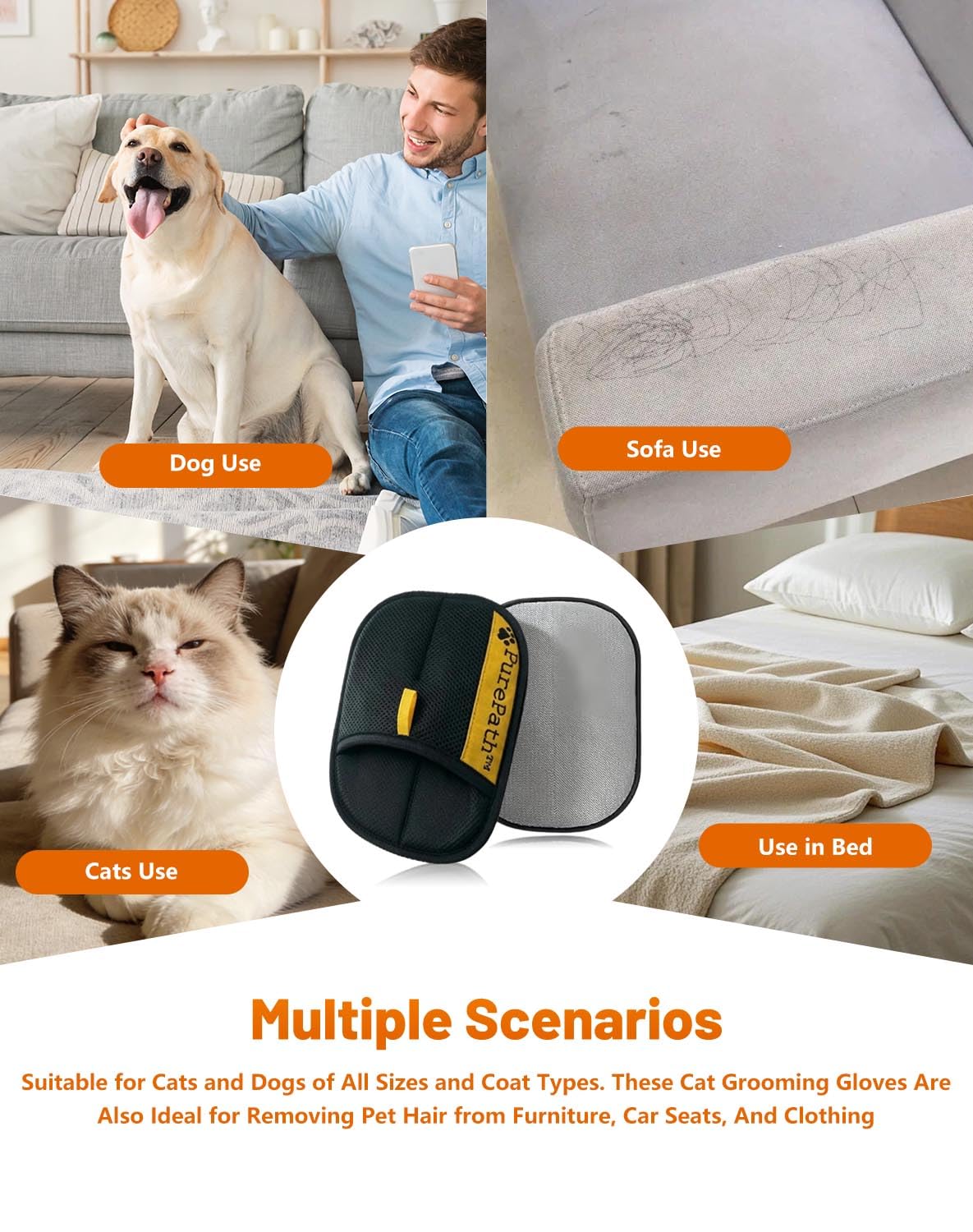Pure Path Pet Hair Glove, 2/3PCS PurePath Pet Hair Removal, Electrostatic Grip Technology, Reusable & Washable, for All Fur Types & Surfaces (2pcs)