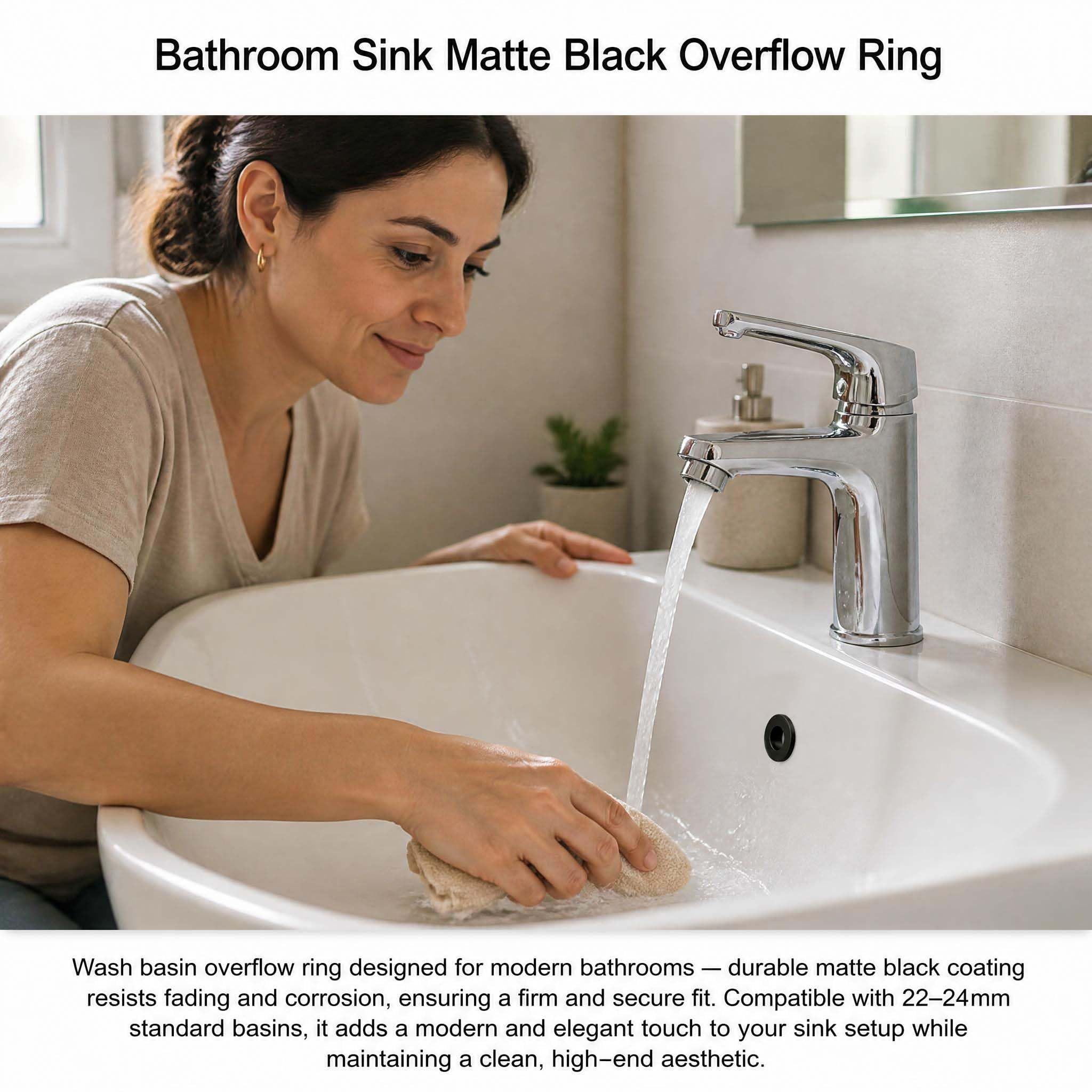 Anillo Rebosadero Lavabo Cobre Puro Negro Mate, Tapa Rebosadero Universal para Orificios 22-24mm, Lavamanos Baño y Fregadero Cocina