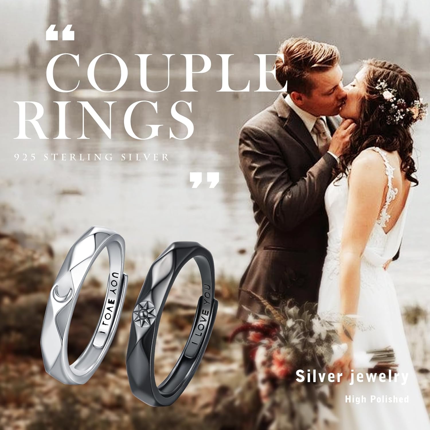 Sun and Moon Couple Rings/Skull Engagement Ring 925 Sterling Sliver Engagement Wedding Band Set for Couples Wife Husband