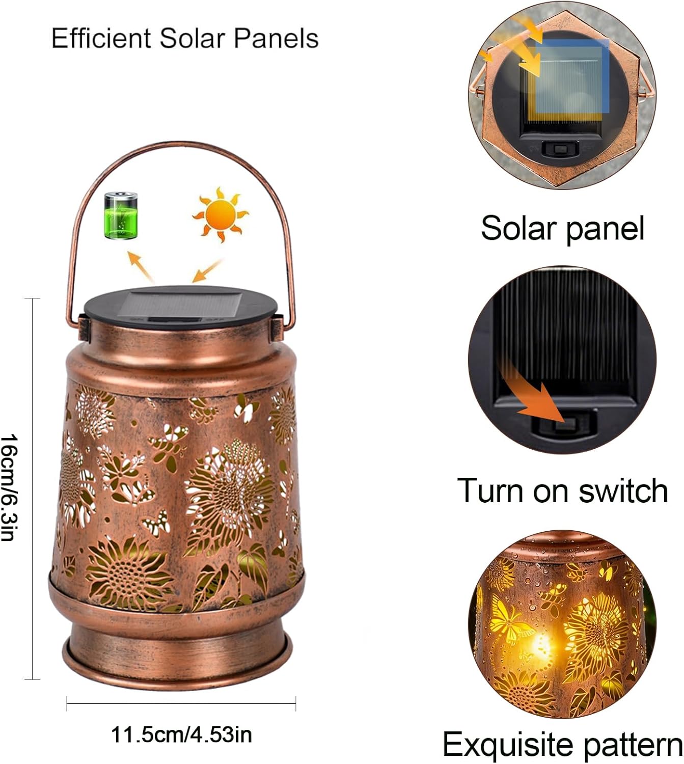Sun Flower Solar Lanterns Outdoor Waterproof, Metal Hanging Lights for Garden Patio Yard Decor, Birthday Gifts for Women Mom Grandma,