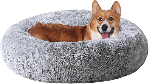JOLLYVOGUE - Cama para perros y gatos, cama relajante y antiestrés para mascotas y perros pequeños, cojín esponjoso en forma de dona para mascotas