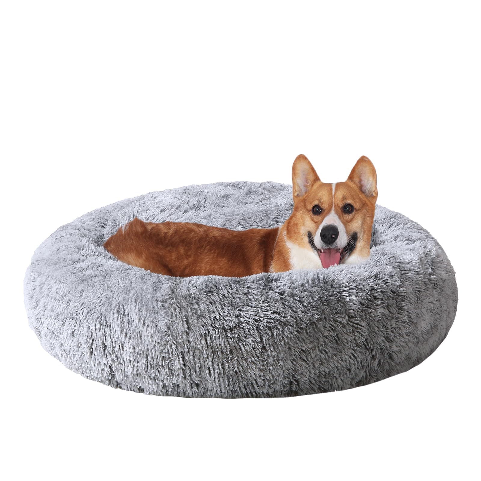 JOLLYVOGUE Dog & Cat Bed, Calming Anti-Anxiety Pet Bed for Small Dogs, Fluffy Donut Cushion for Small and Medium Pets (23")