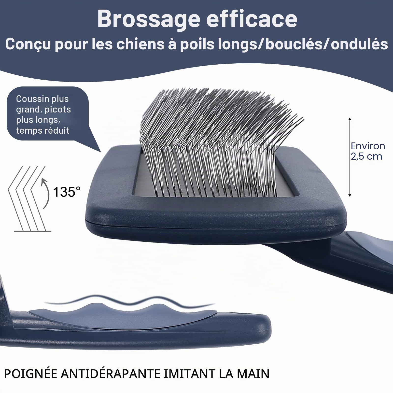 Brosse incurvée extra longue pour chien Golden Doodle, Caniche, Labradoodle – Masse la peau de l’animal, rend les poils doux et brillants, élimine les poils morts et les nœuds efficacement