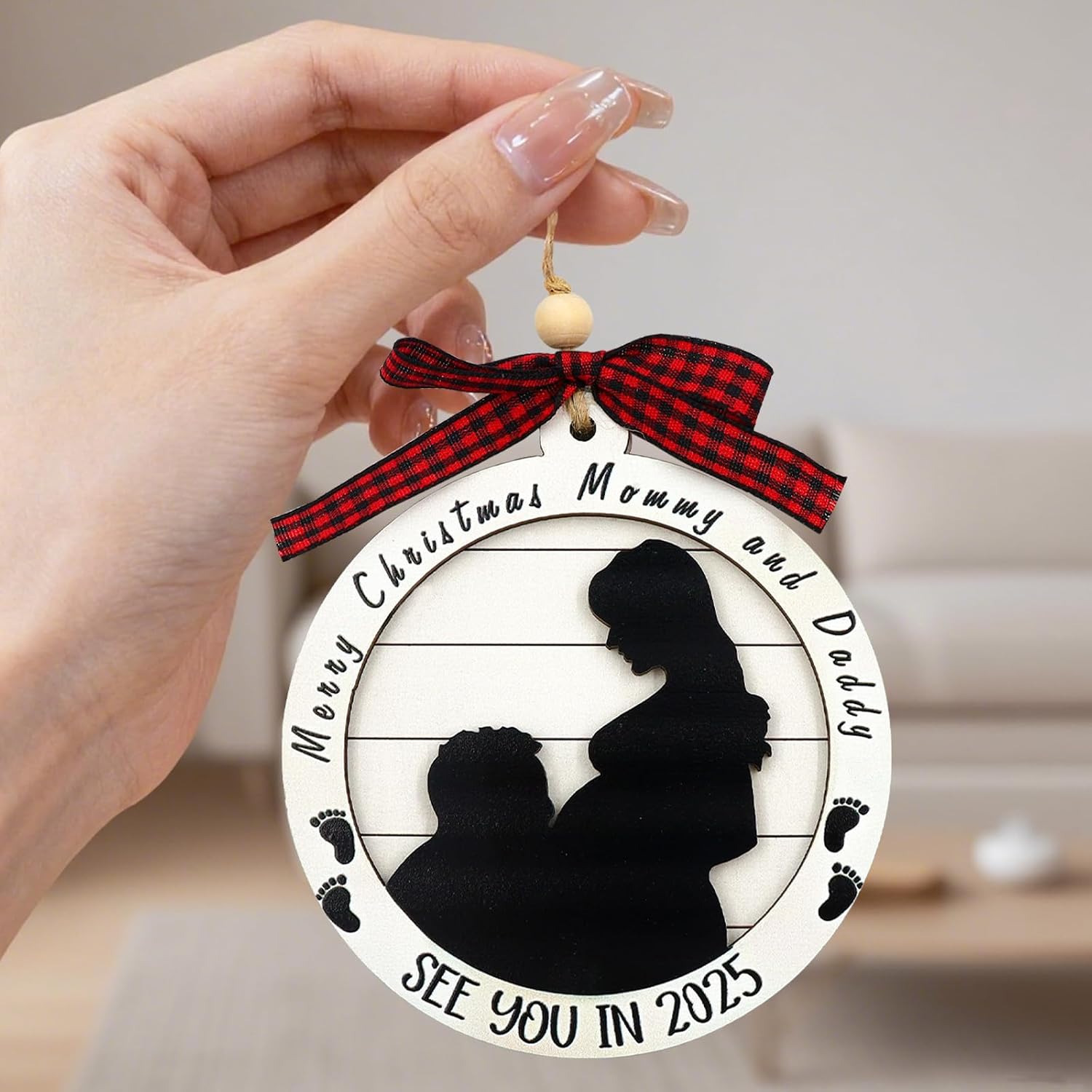 Pregnant Christmas Ornament 2025, Wooden Pregnant Christmas Ornament for Expecting Parents, Heartfelt Baby Reveal Gift for Husband, Family & Friends – Cute Xmas Tree Hanging Decor image 5