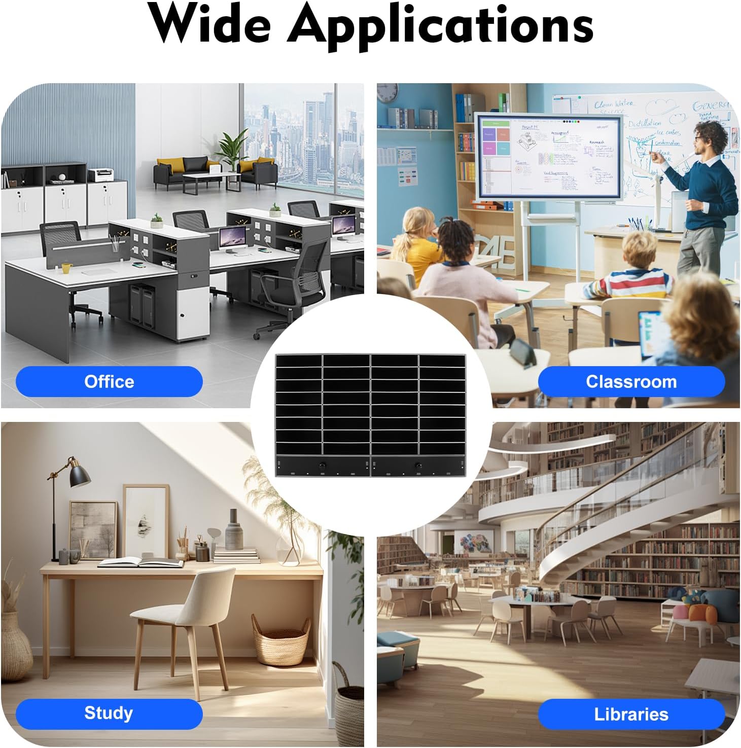 32 Compartments Literature Organizer with 2 Drawers Adjustable Shelves Desktop File Sorter Mail Center Paper Storage Cabinet Home & Office Mailbox School Classroom Keepers (Black 32 Slots+2 Drawers)