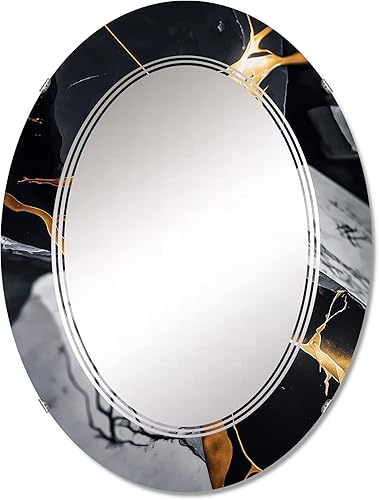 Miniatura 6 de Abstract Geode Gold Marble II - Espejo de tocador, espejos de baño, espejos de pared para sala de estar, dormitorio, espejo redondo, grande, 24 x 24