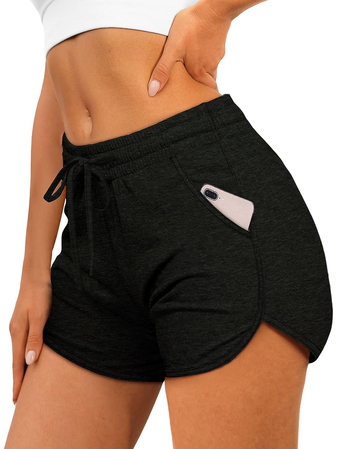Aloodor Womens Athletic Shorts Running Dolphin Shorts with Pockets and Drawstring