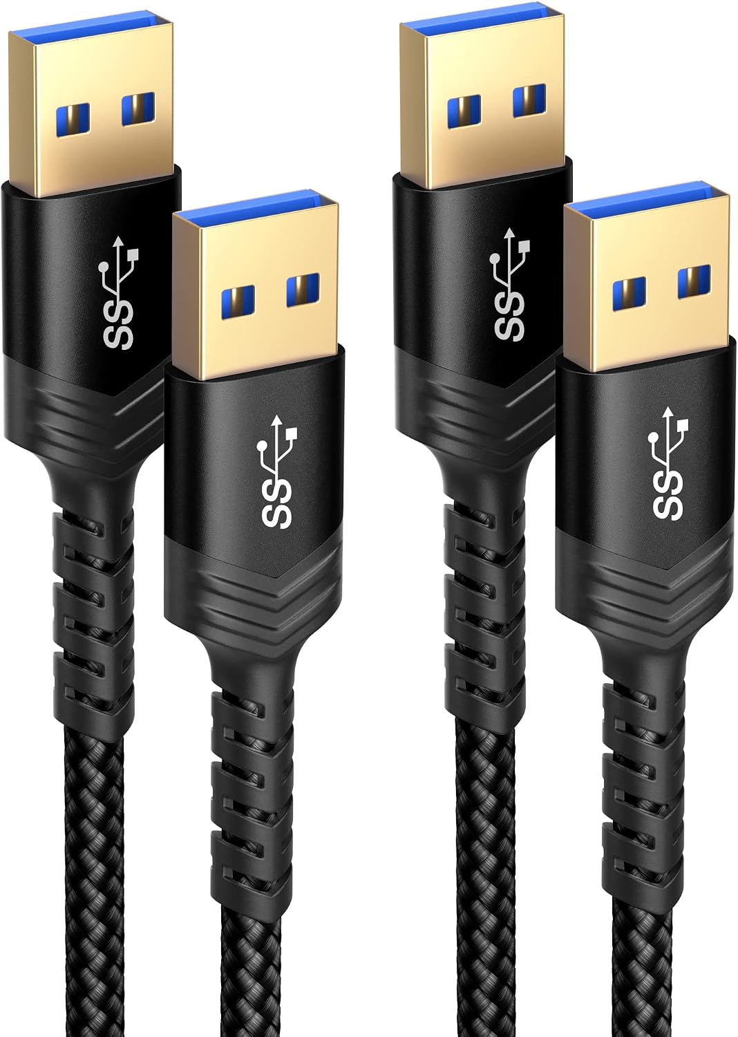 USB 3.0 A to A Male Cable, JSAUX USB 3.0 to USB 3.0 Cable 2 Pack(3.3ft+6.6ft) USB Male to Male Cable Double End USB Cord Compatible for Hard Drive Enclosures, DVD Player, Laptop Cooler and More(Black)