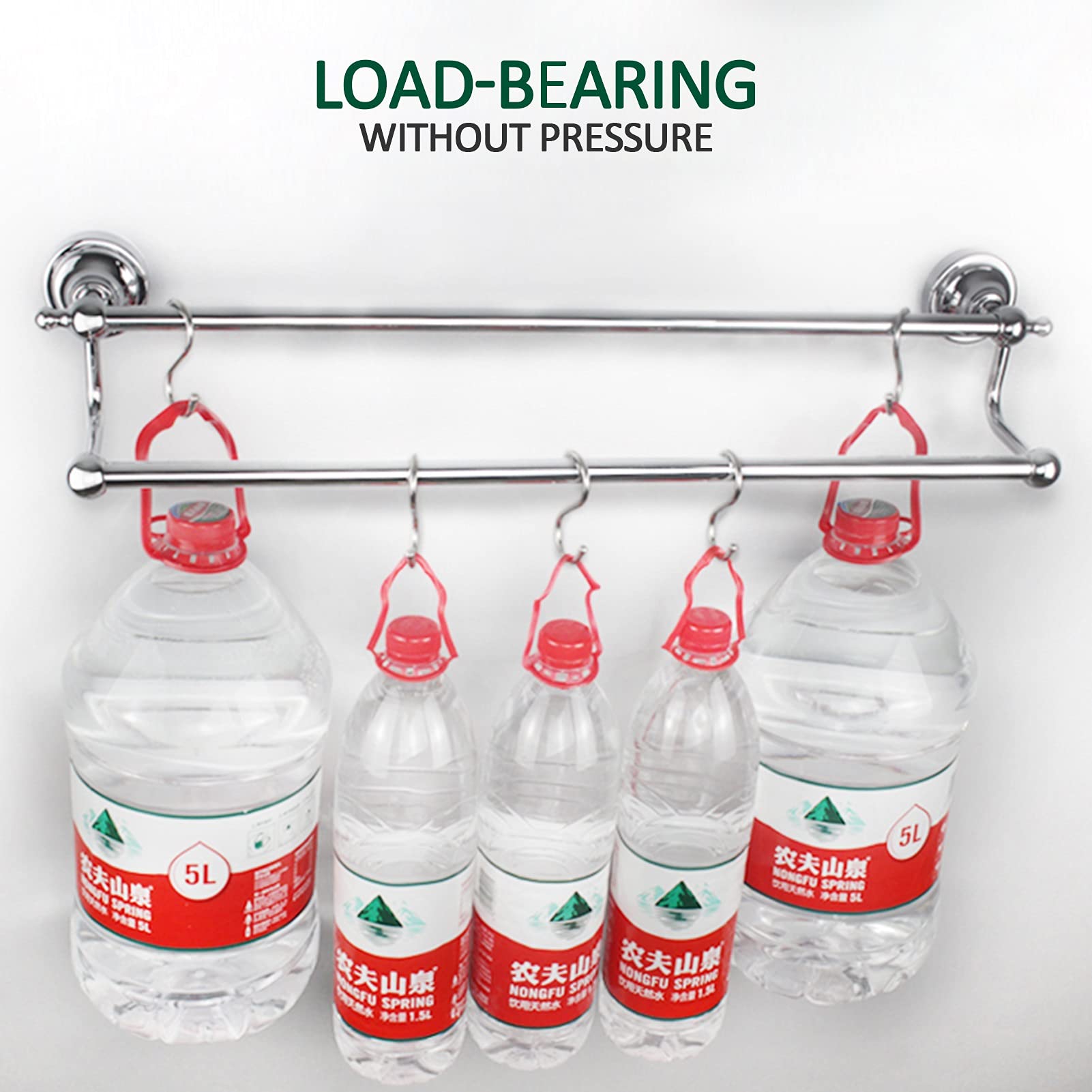 Sustowel Portasciugamani Doppio Portasciugamani Finitura Argento Lucido, Appendiabiti A Parete per Bagno E Cucina - 45Cm/60Cm/75Cm Rotondo/45Cm
