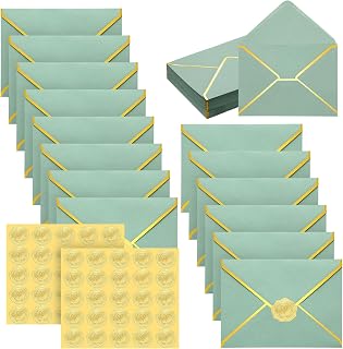 50 Pcs A7 Envelopes 5 x 7 Card Envelopes V Flap Mailer with Gold Border for Office Wedding Invitation Cards Graduation Baby Shower Greeting Cards(Sage Green)