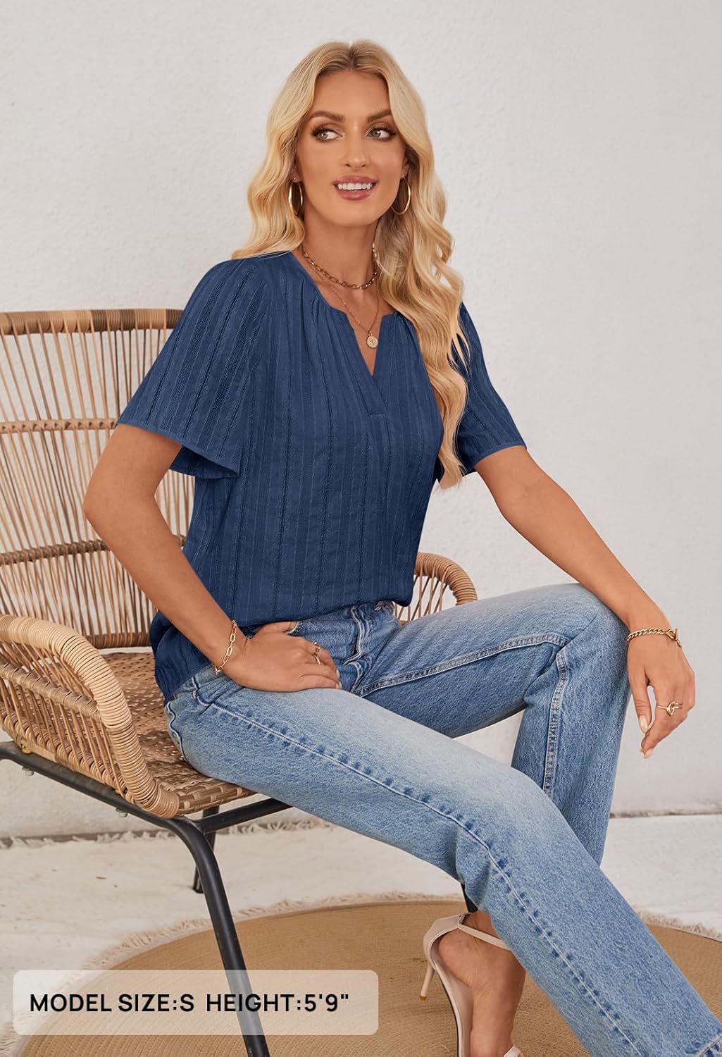 MEROKEETY Women's Summer Business Casual Blouse Tops Dressy Short Sleeve V Neck Loose Fit Work T Shirts - Image 8