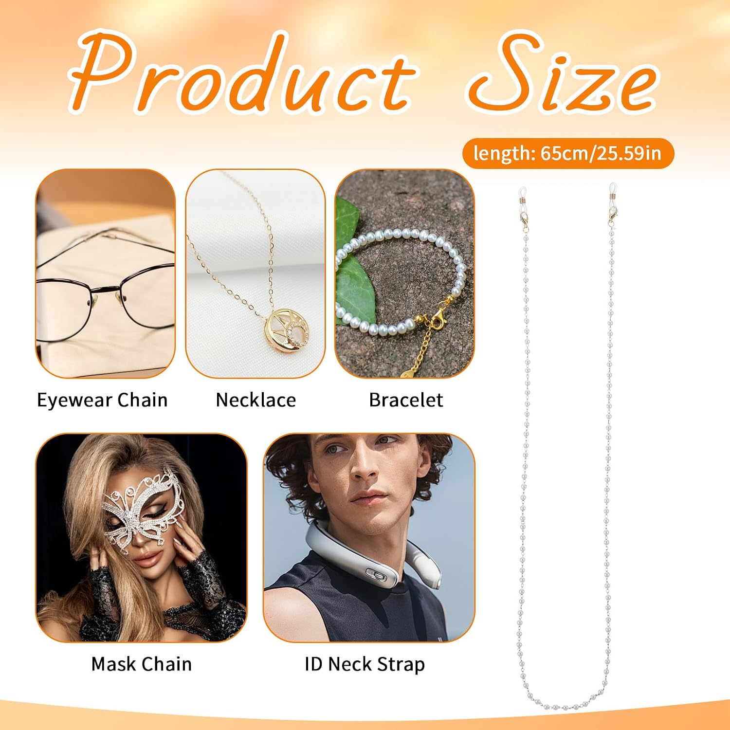 Pearl Glasses Eyeglasses Chain for Women, Old Lady Glasses for Christmas, Beaded Sunglasses Chains, Pearl Eyewear Chain Holder Necklace (No Glass Included)