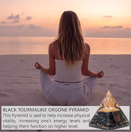 Miniatura 6 de Black Tourmaline Orgone Pyramid for Protection & Security Orgonite pyramids with Copper Coil and Crystal Quartz for Chakra Protection