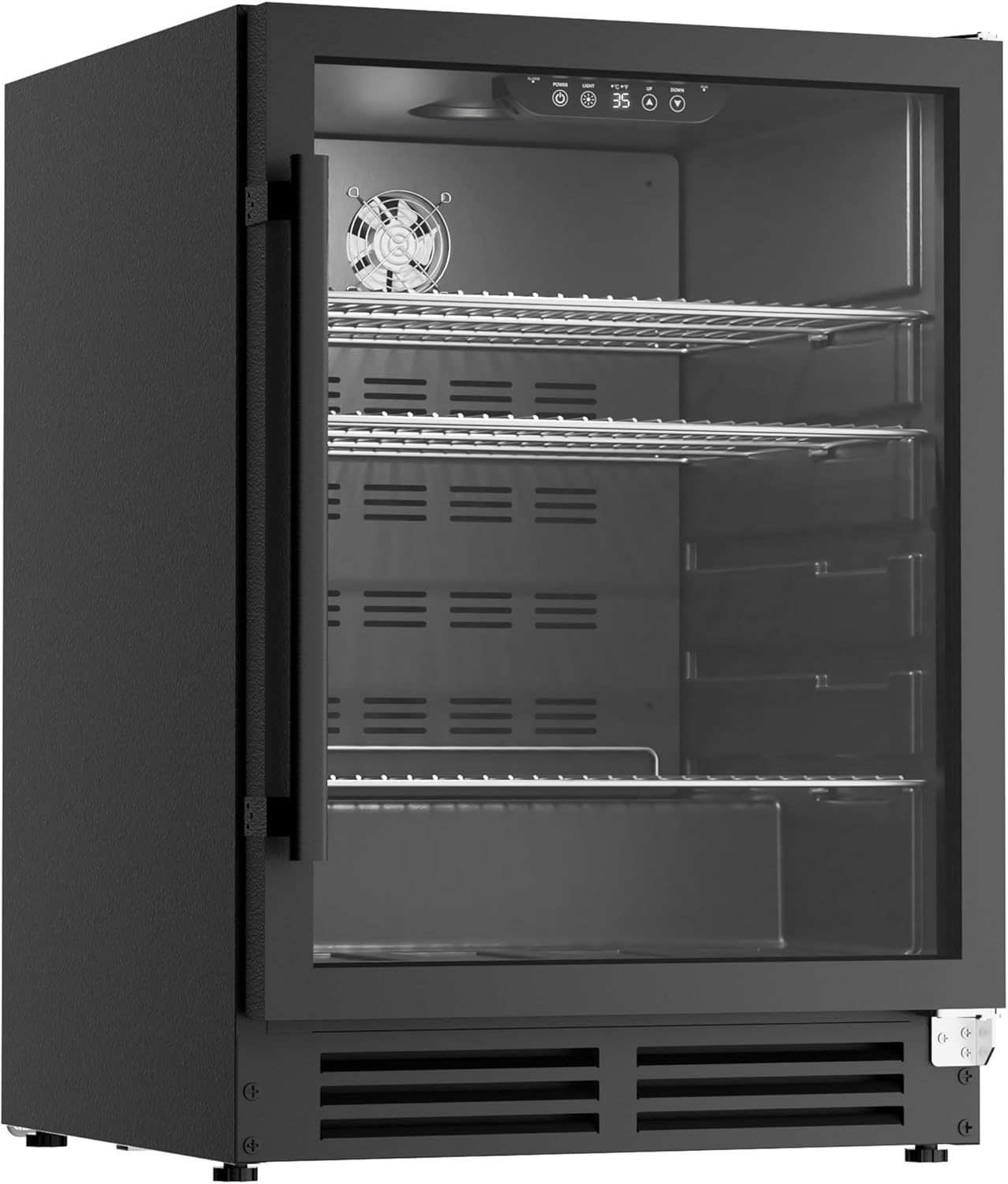 Coolake 24 Inch Wide Under Counter Beverage Refrigerator, 180 Can Capacity Beverage Cooler with Glass Door, Built in or Freestanding, Drink Fridge for Basement, Kitchen, Office