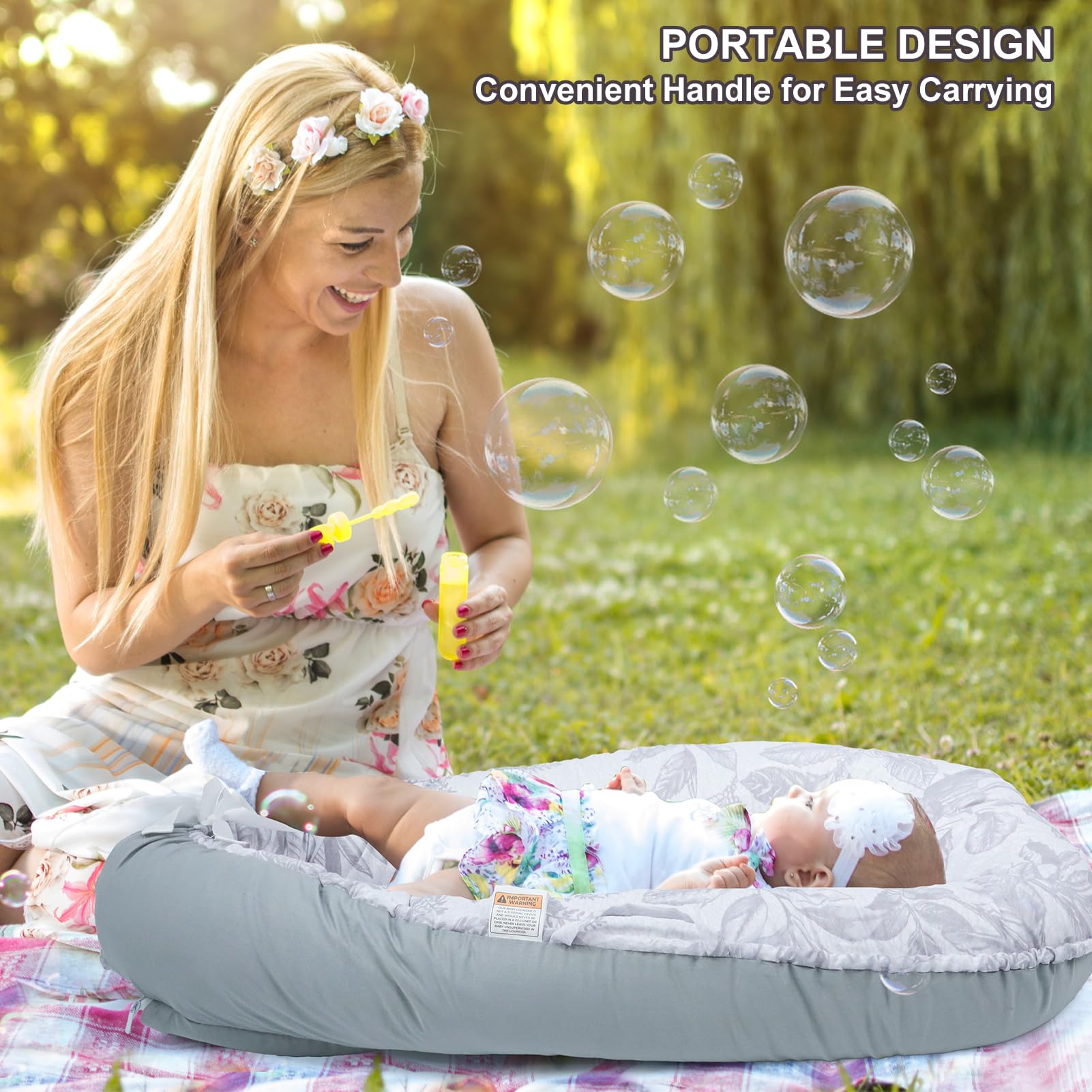 Wdmiya Baby Nest Pod for Newborn Baby Lounger for 0-12 Months Boys Girls, 100% Cotton Baby Nest, Baby Essentials for Newborn (Grey) - Image 2