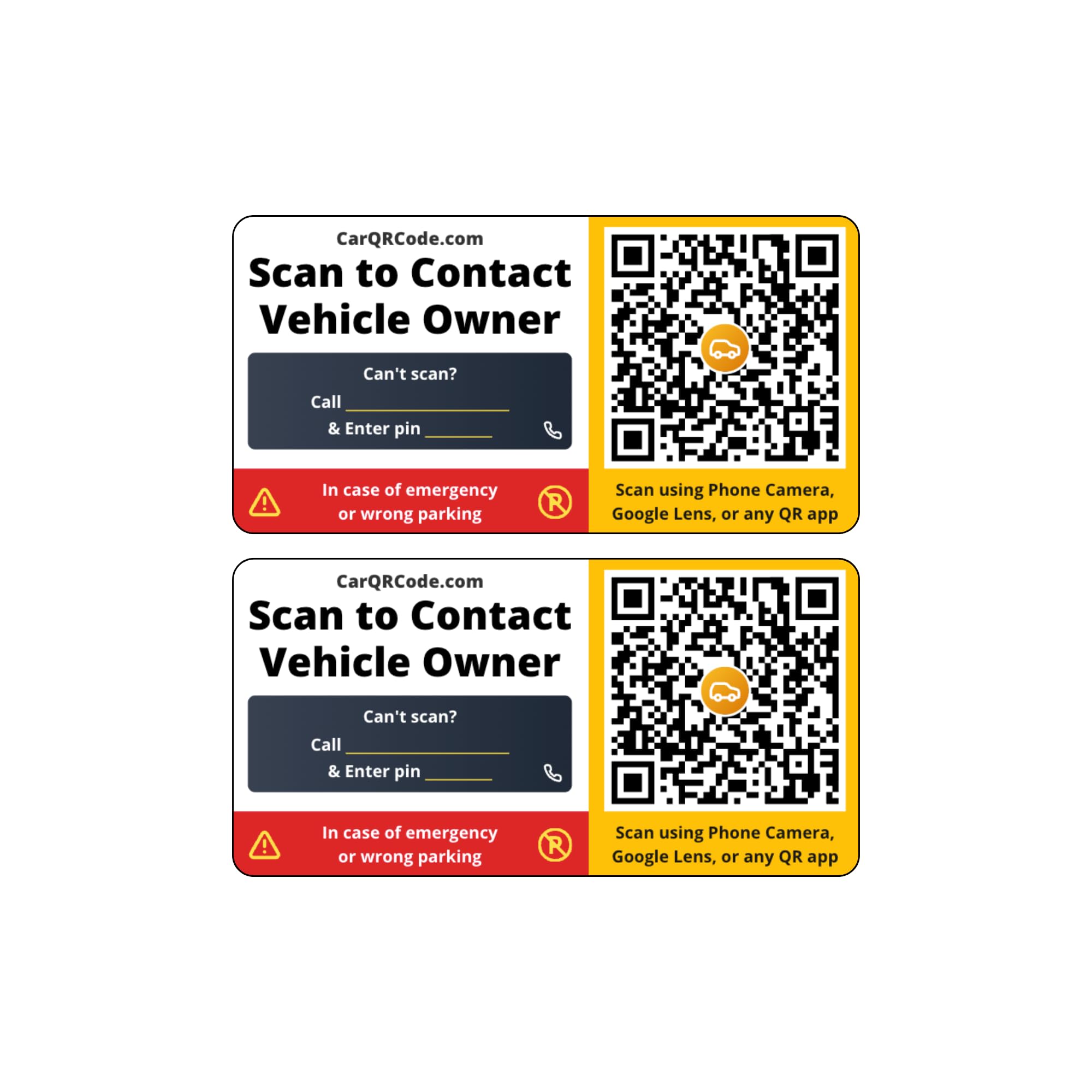 Car QR Code Sticker for Emergency Contact & Parking Issues – Scan to Call Without Revealing Your Number (2 Yellow Design)-image-28