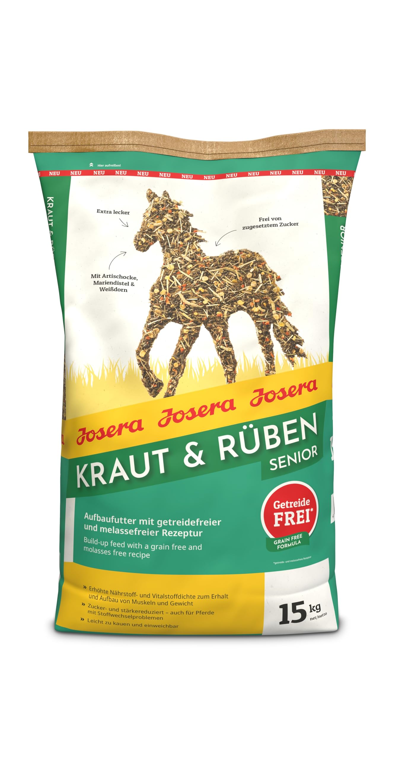 JOSERA Kraut & Rüben Senior (1 x 15 kg) | Premium Pferdefutter | Getreidefreie Rezeptur | Stärke- & zuckerreduziert | Leicht zu kauen | 1er Pack