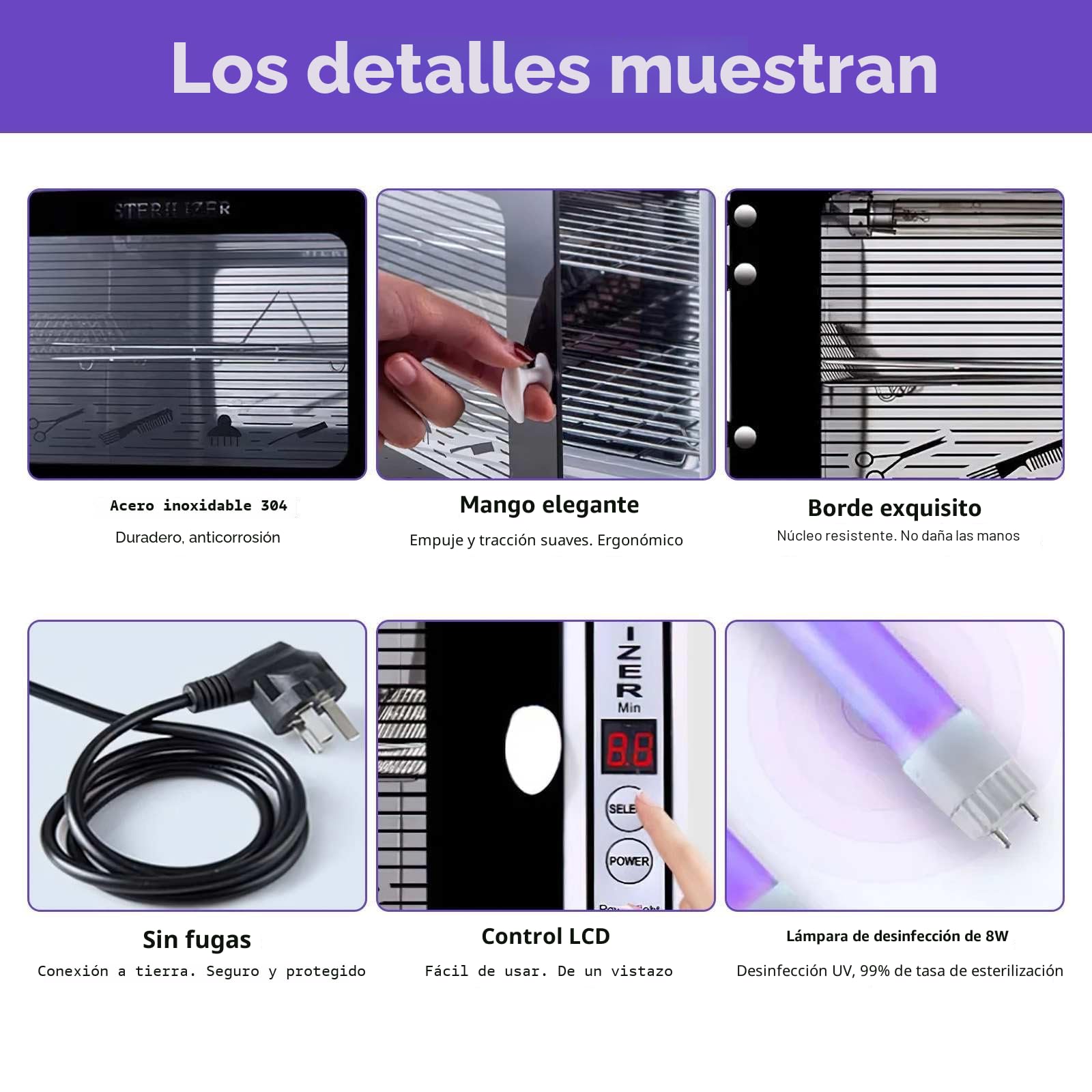 Esterilizador UV, armario de desinfección UV, caja desinfectante con temporizador, bandeja de esterilización de 2 niveles, gran capacidad de 8L, para manicura, salón, odontología