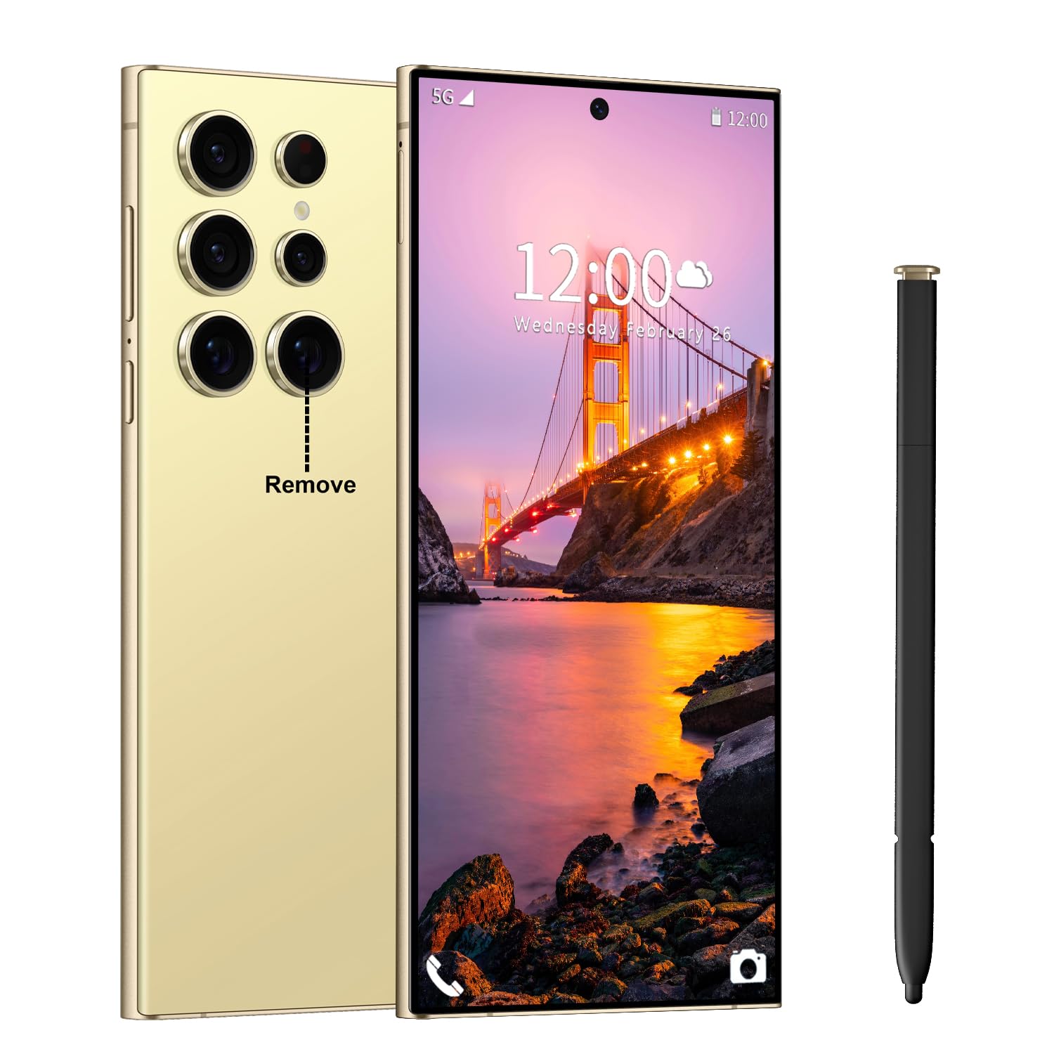 BAOWU I24 Ultra 5G Unlocked Phones, Built in Pen, Smartphone Battery 6800mAh 6.8" HD Screen Unlocked Cell Phone, 16+512GB Android14 with 128G Memory Card, Face ID/Fingerprint Lock/GPS,Yellow