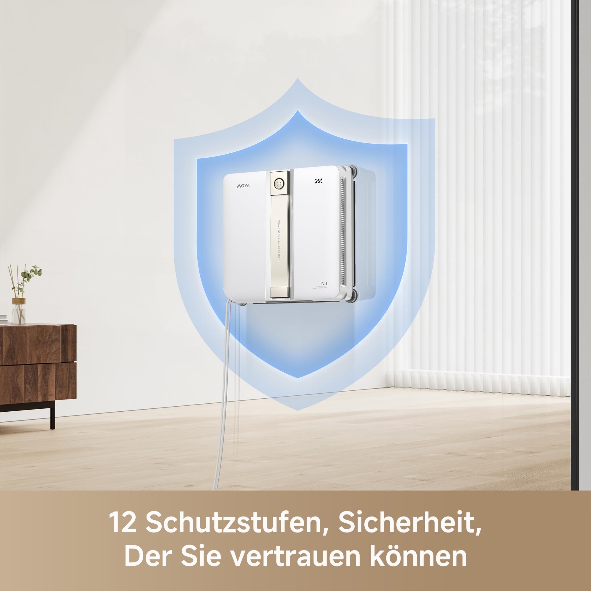 MOVA N1 Fensterputzroboter, kompakt, Dualflügel-Sprühreinigungssystem, 8000 Pa Saugkraft, Sicherheitsvorrichtung, intelligente Wegplanung für vollständige Abdeckung, All-in-One
