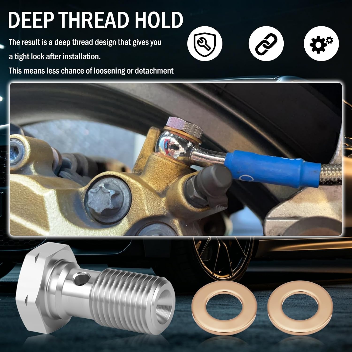 M10x1.0 Car Banjo Bolt,Metric Stainless Steel Brake Line Fitting Adapter as Automotive Replacement Parts for Master Cylinder,20mm Car Accessories Bolt & Copper Washer